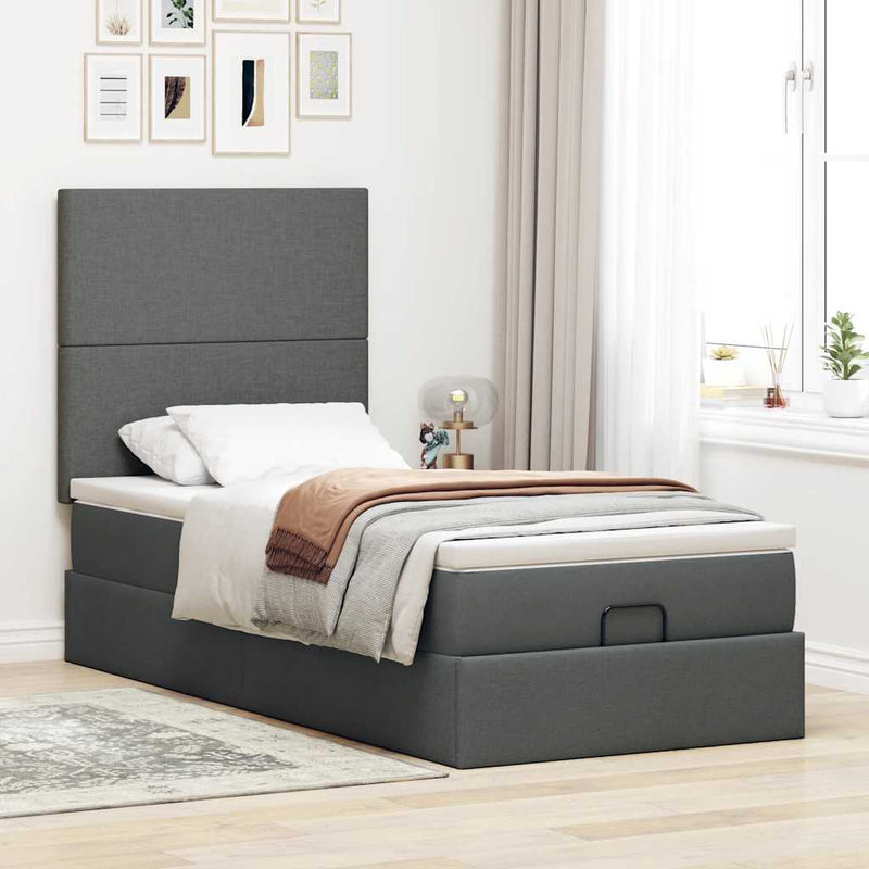 vidaXL Ottomán ágykeret matraccal sötét szürke 90x190cm szövet