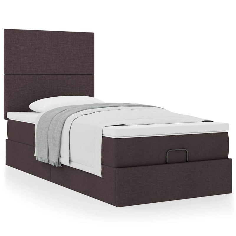 vidaXL Ottomán ágy matraccal sötétbarna 90x200 cm szövet