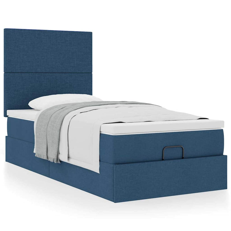 vidaXL Ottomán ágy matraccal kék 90x200 cm szövet