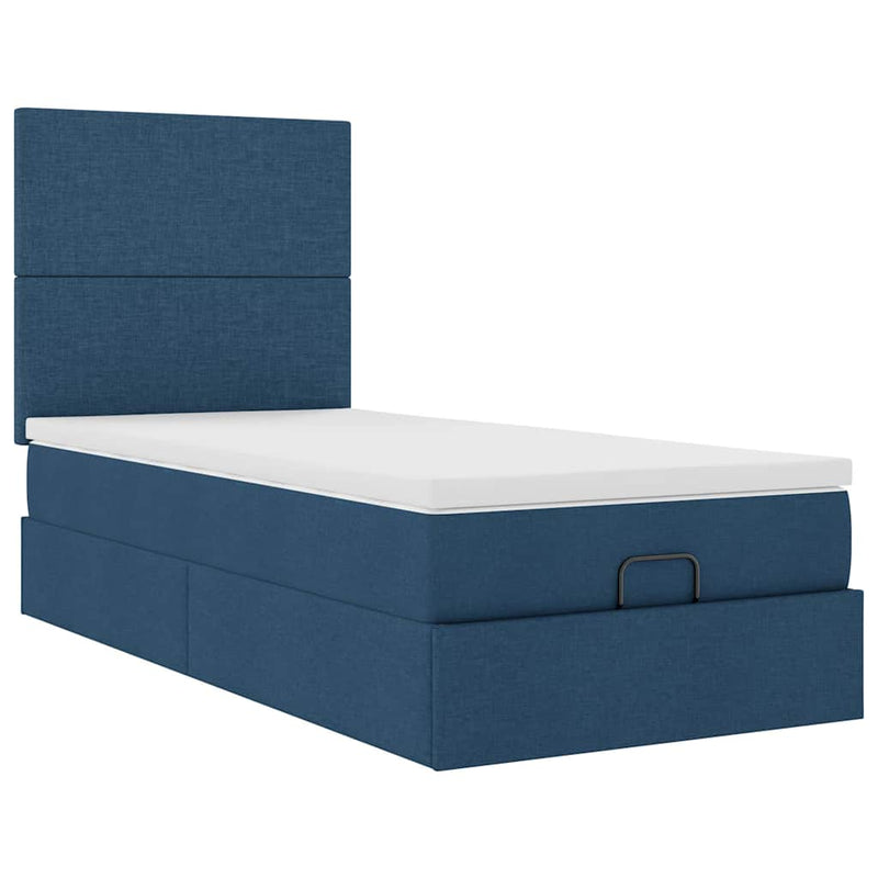vidaXL Ottomán ágy matraccal kék 90x200 cm szövet