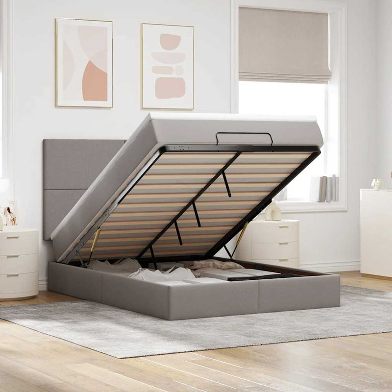 vidaXL Oszmán ágykeret matraccal tópszín 140x200cm szövet