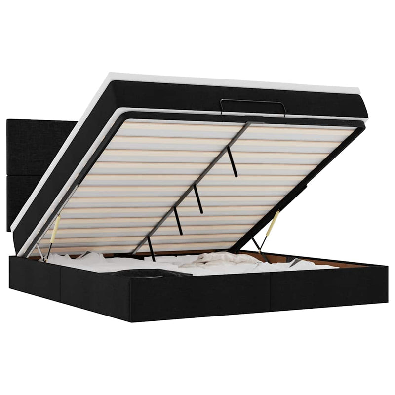 vidaXL Ottomán ágykeret matraccal fekete 160x200cm szövet