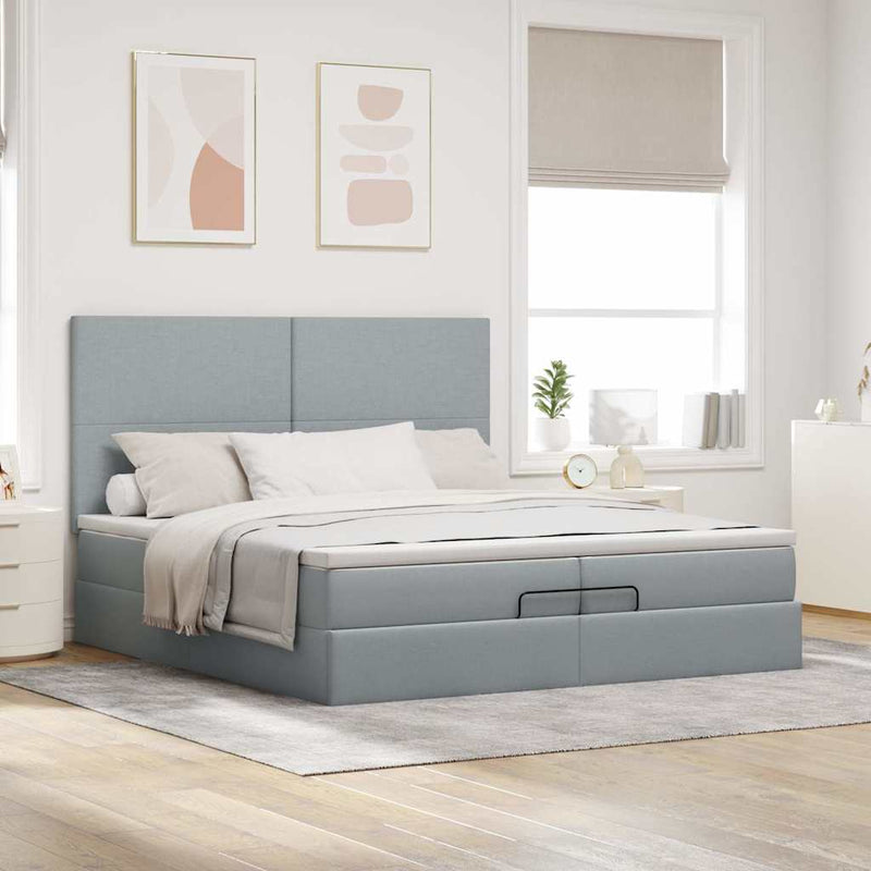 vidaXL Ottomán ágykeret matracokkal Világosszürke 200x200cm szövet