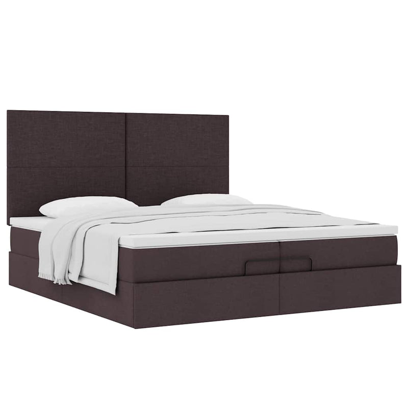 vidaXL Ottomán ágykeret matracokkal Sötétbarna 200x200cm szövet