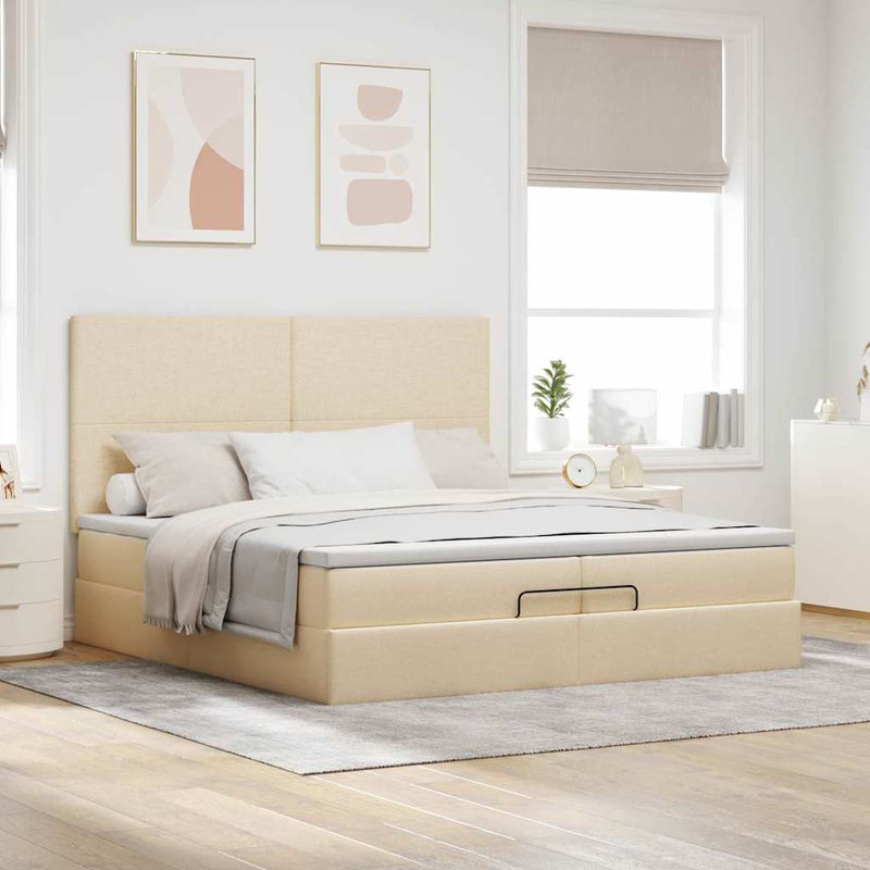 vidaXL oszmán ágykeret matracokkal krém 200x200cm szövet