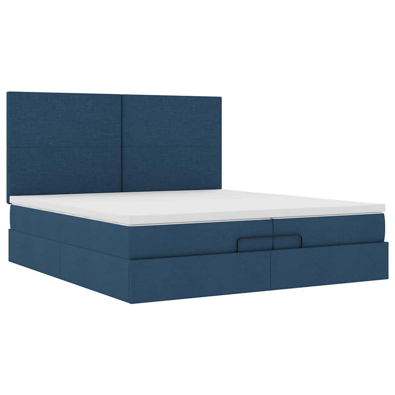 vidaXL Ottomán ágykeret matracokkal kék 200x200cm szövet