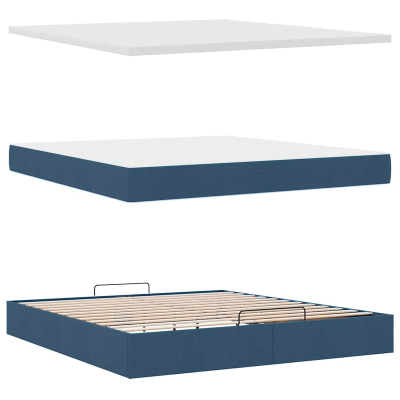vidaXL Ottomán ágykeret matracokkal kék 200x200cm szövet