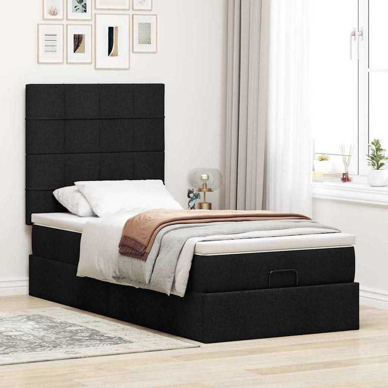 vidaXL Ottomán ágykeret matraccal fekete 80x200cm szövet