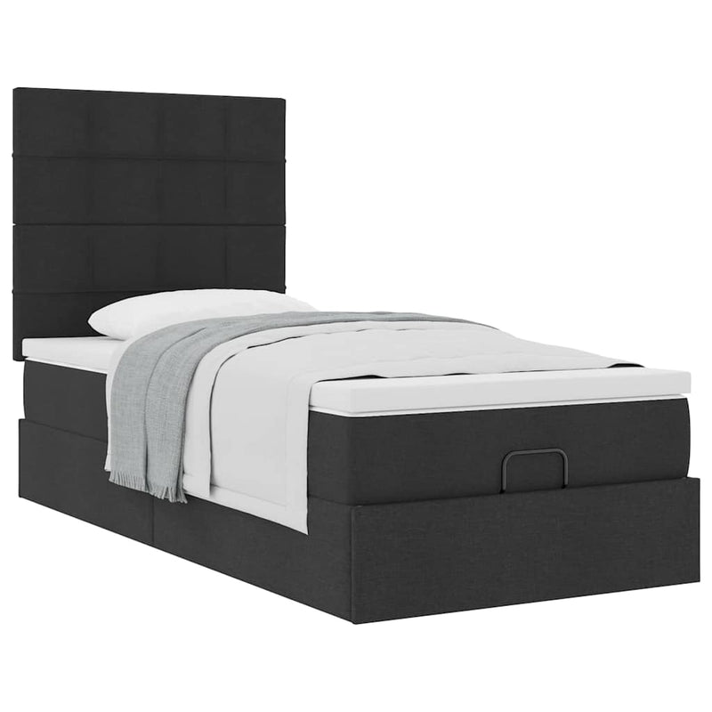 vidaXL Ottomán ágykeret matraccal fekete 80x200cm szövet