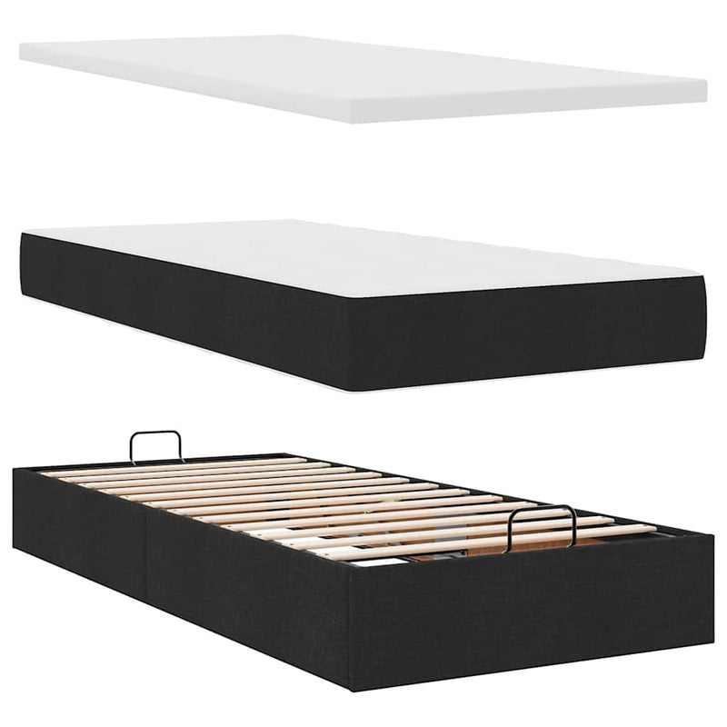 vidaXL Ottomán ágykeret matraccal fekete 80x200cm szövet
