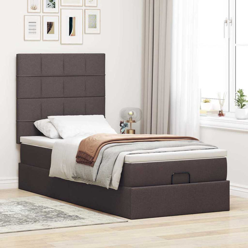 vidaXL Ottomán ágykeret matraccal sötétbarna 80x200cm szövet