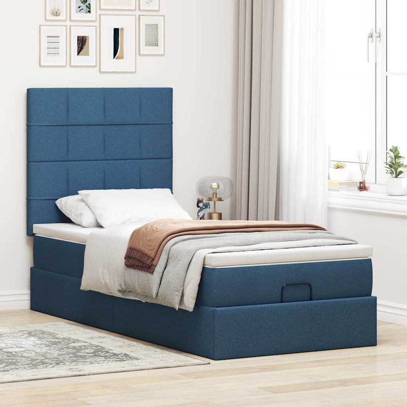 vidaXL Ottomán ágykeret matraccal kék 80x200cm szövet