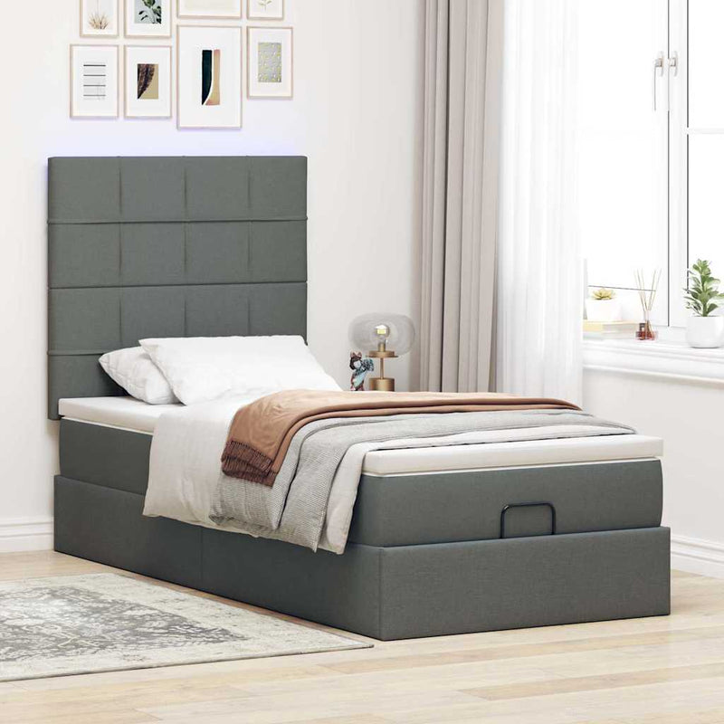 vidaXL Ottomán ágykeret matraccal sötét szürke 90x190cm szövet