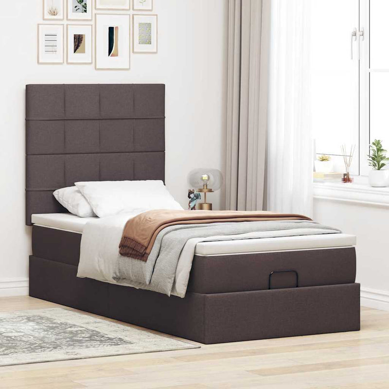 vidaXL Ottomán ágy matraccal sötétbarna 90x200 cm szövet
