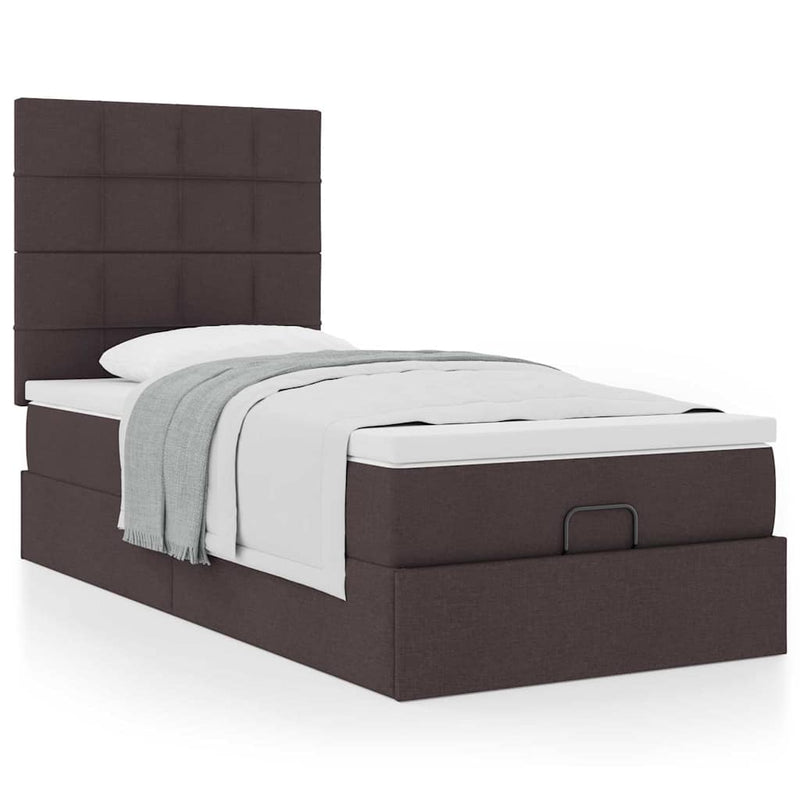 vidaXL Ottomán ágy matraccal sötétbarna 90x200 cm szövet
