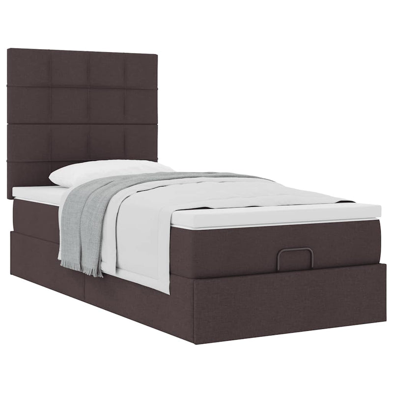 vidaXL Ottomán ágy matraccal sötétbarna 90x200 cm szövet