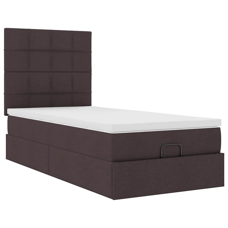 vidaXL Ottomán ágy matraccal sötétbarna 90x200 cm szövet