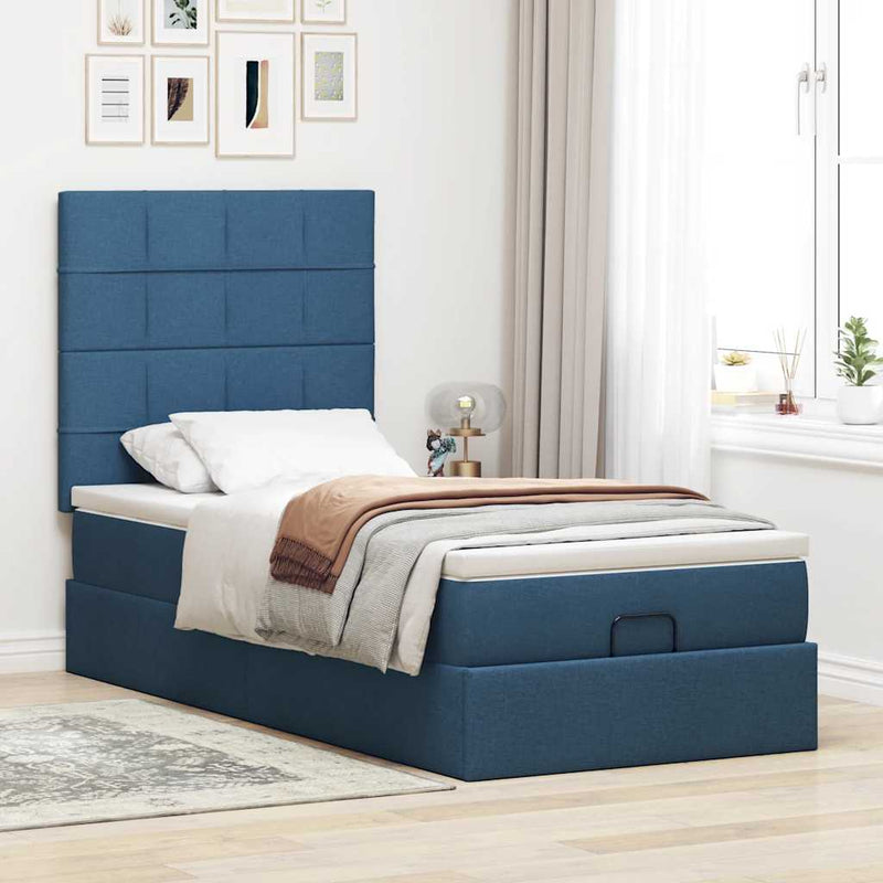 vidaXL Ottomán ágy matraccal kék 90x200 cm szövet