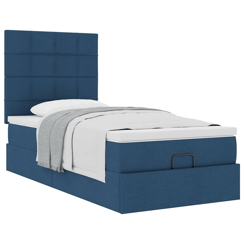 vidaXL Ottomán ágy matraccal kék 90x200 cm szövet