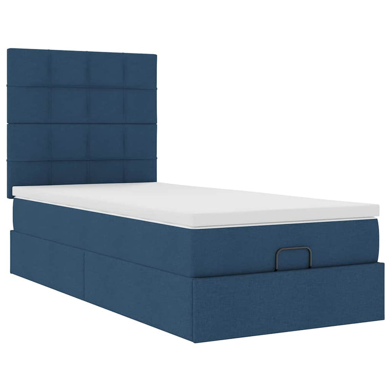 vidaXL Ottomán ágy matraccal kék 90x200 cm szövet
