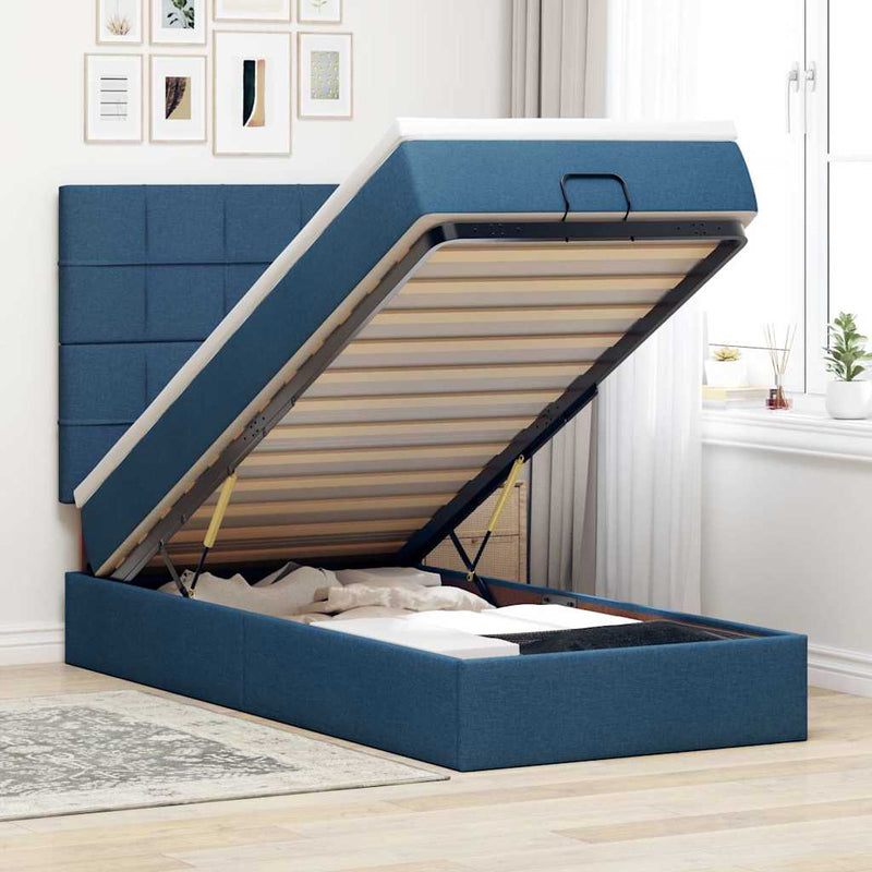 vidaXL Ottomán ágy matraccal kék 90x200 cm szövet