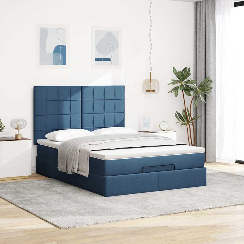 vidaXL Ottomán ágykeret matraccal Kék 140x190cm anyaggal