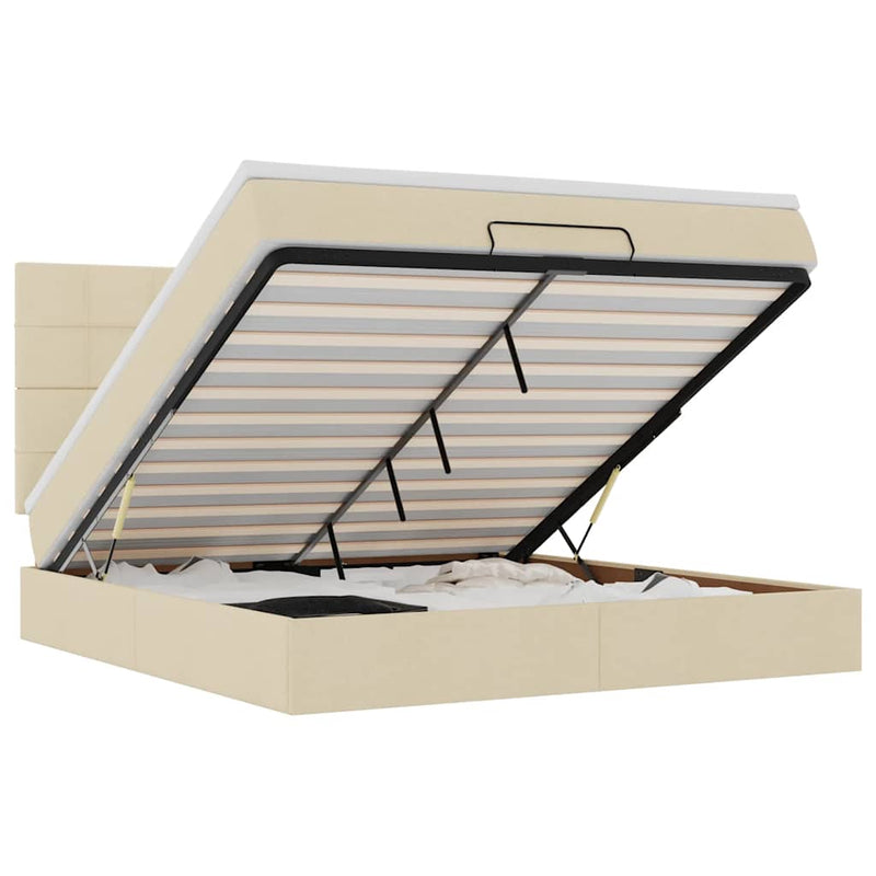 vidaXL Oszmán ágykeret matraccal krém 160x200cm szövet