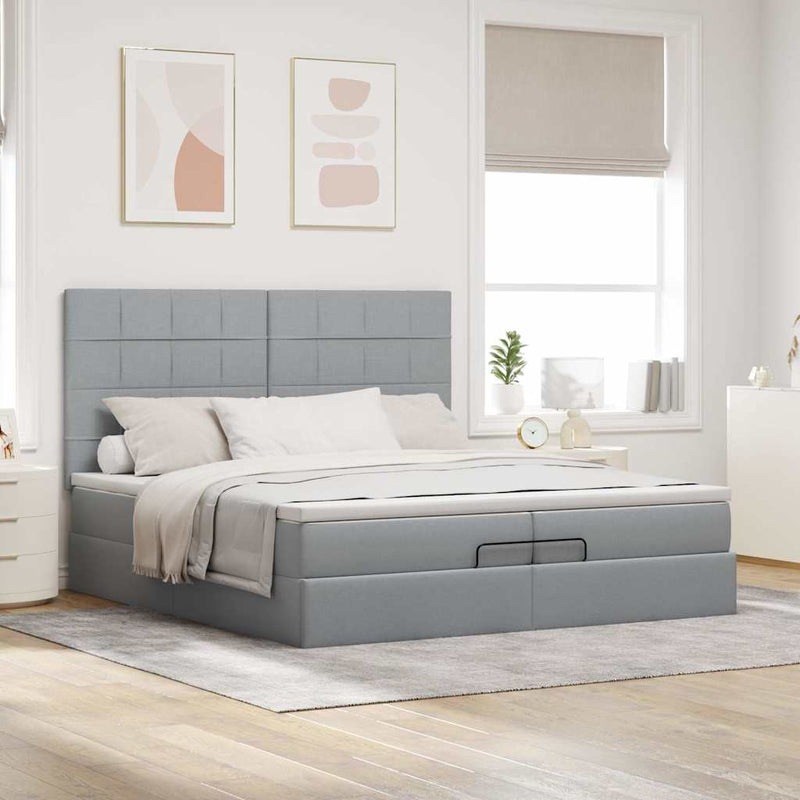 vidaXL Ottomán ágykeret matracokkal Világosszürke 200x200cm szövet