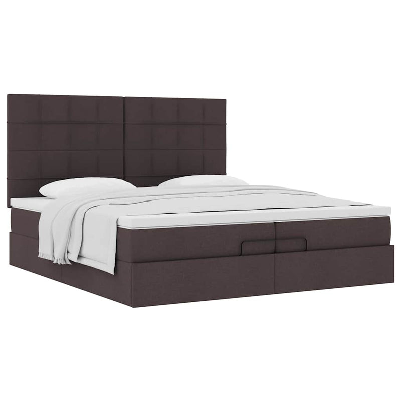 vidaXL Ottomán ágykeret matracokkal Sötétbarna 200x200cm szövet