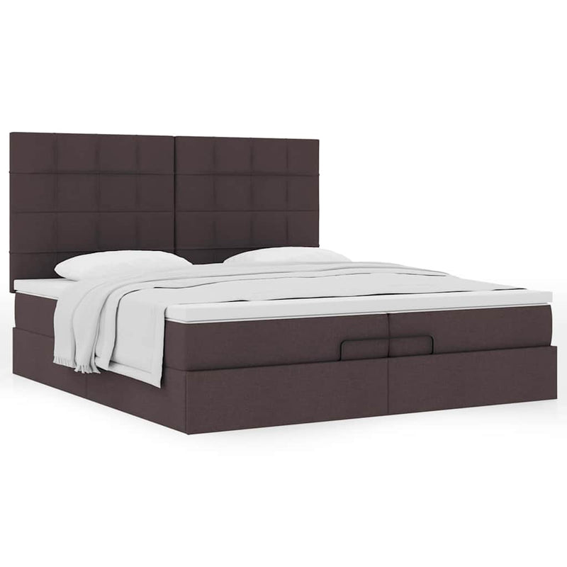 vidaXL Ottomán ágykeret matracokkal Sötétbarna 200x200cm szövet