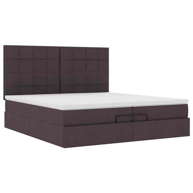 vidaXL Ottomán ágykeret matracokkal Sötétbarna 200x200cm szövet