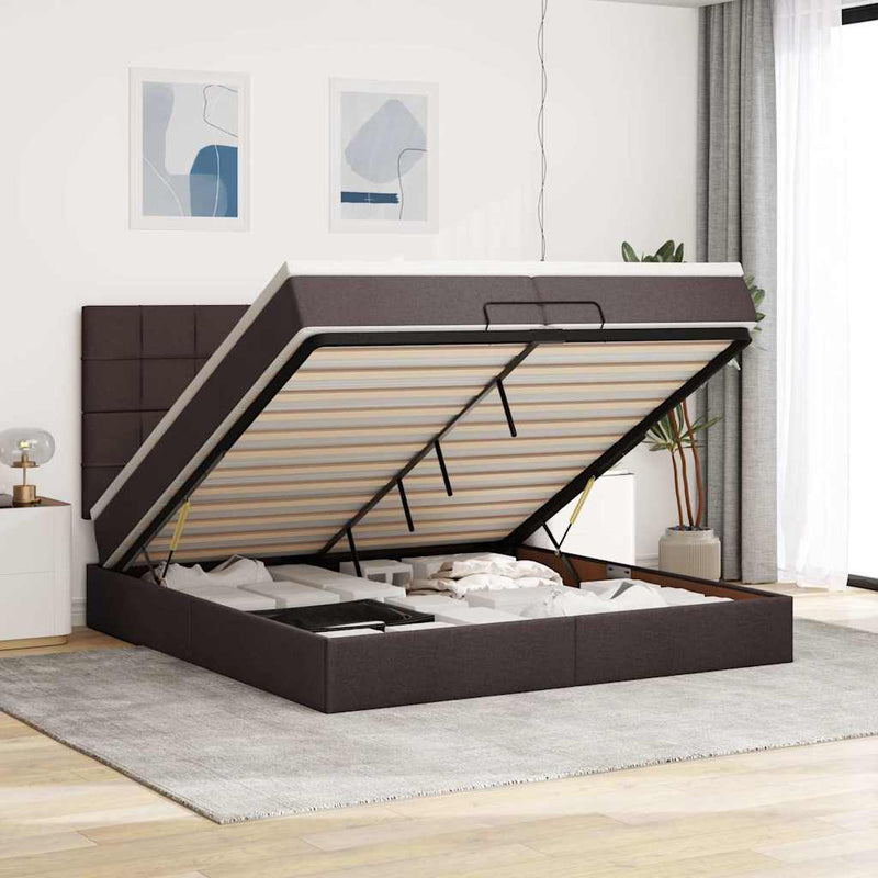 vidaXL Ottomán ágykeret matracokkal Sötétbarna 200x200cm szövet