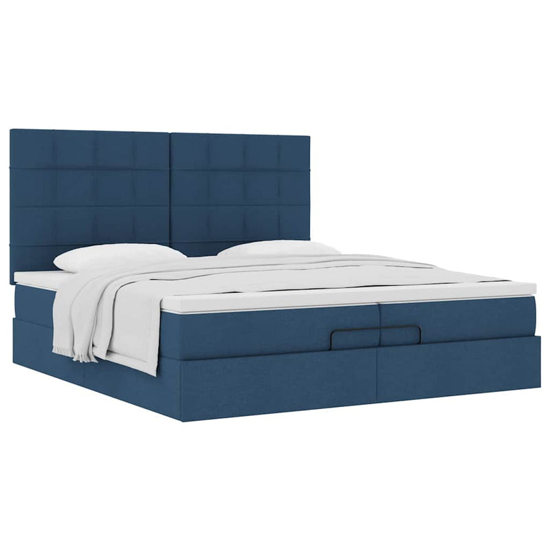 vidaXL Ottomán ágykeret matracokkal kék 200x200cm szövet