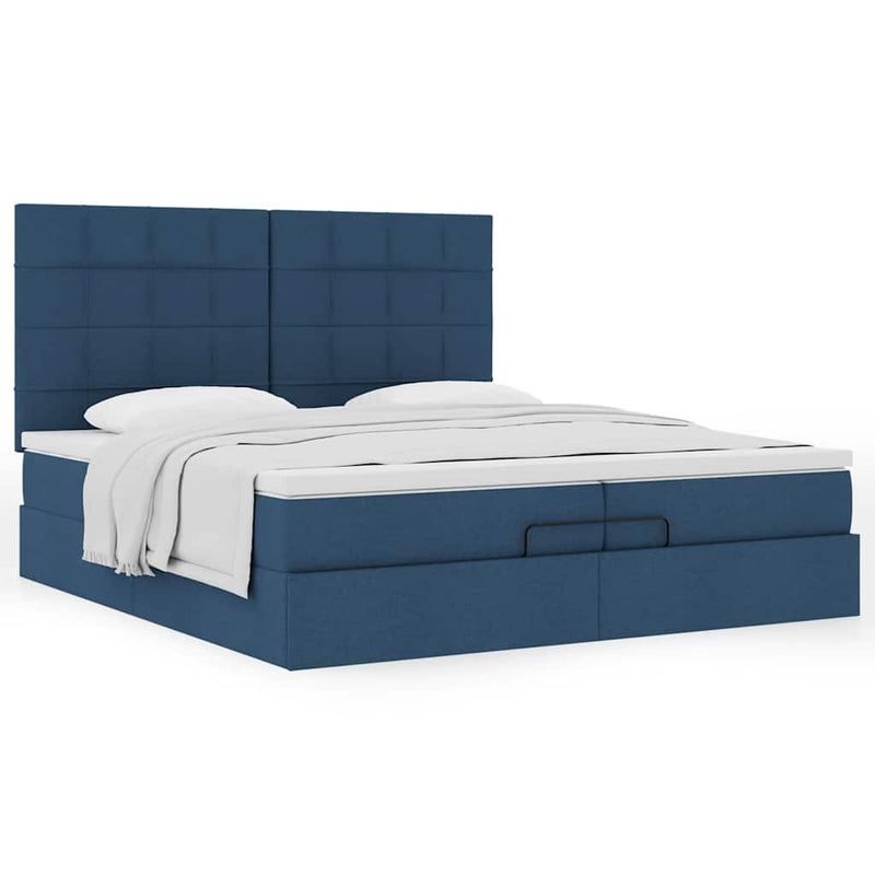 vidaXL Ottomán ágykeret matracokkal kék 200x200cm szövet