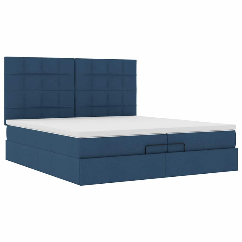 vidaXL Ottomán ágykeret matracokkal kék 200x200cm szövet