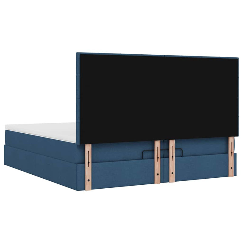 vidaXL Ottomán ágykeret matracokkal kék 200x200cm szövet