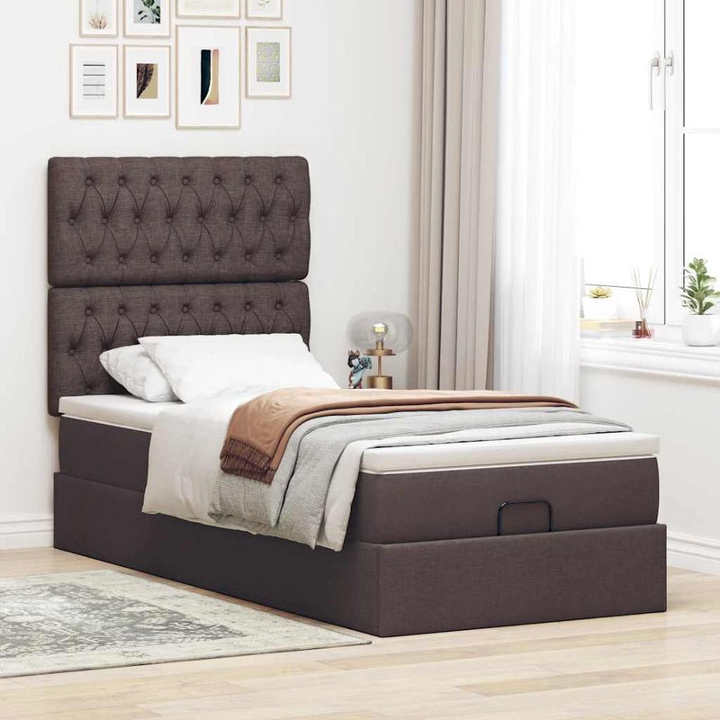 vidaXL Ottomán ágykeret matraccal sötétbarna 80x200cm szövet