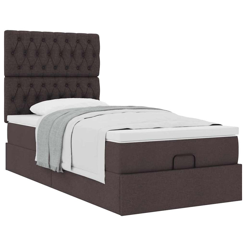 vidaXL Ottomán ágykeret matraccal sötétbarna 80x200cm szövet