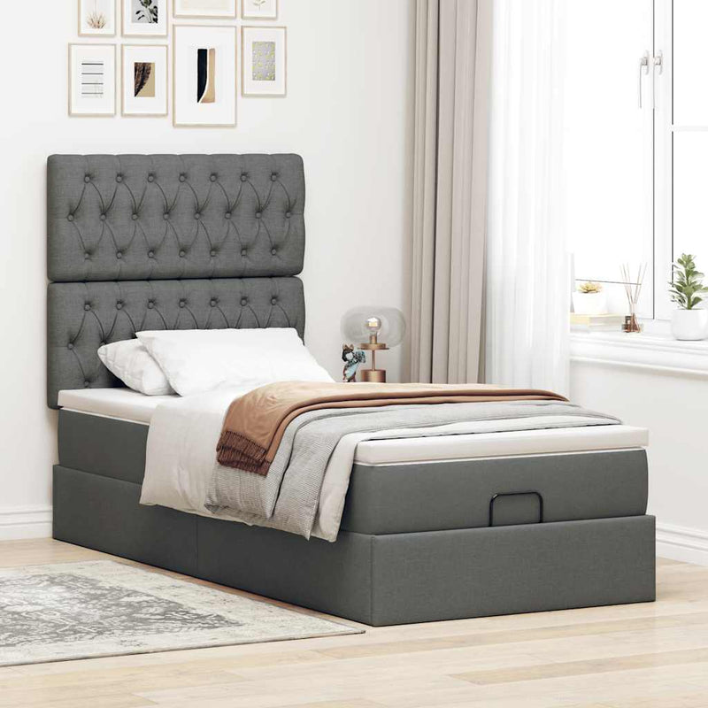 vidaXL Ottomán ágykeret matraccal sötét szürke 90x190cm szövet