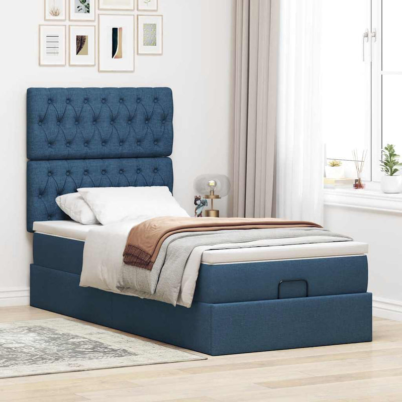 vidaXL Ottomán ágy matraccal kék 90x200 cm szövet