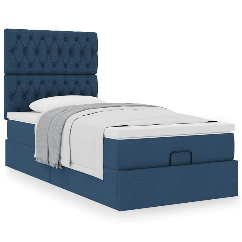 vidaXL Ottomán ágy matraccal kék 90x200 cm szövet