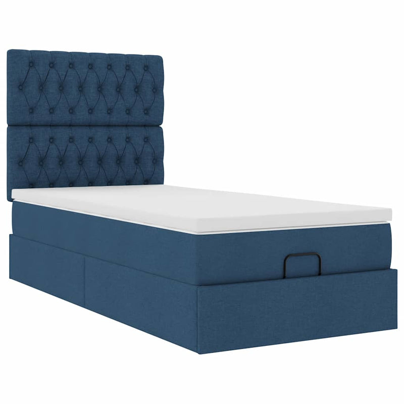 vidaXL Ottomán ágy matraccal kék 90x200 cm szövet