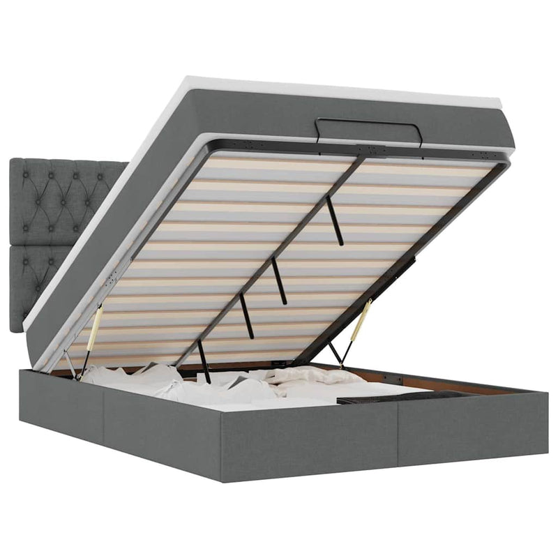 vidaXL Ottomán ágykeret matraccal sötét szürke 140x190cm szövet