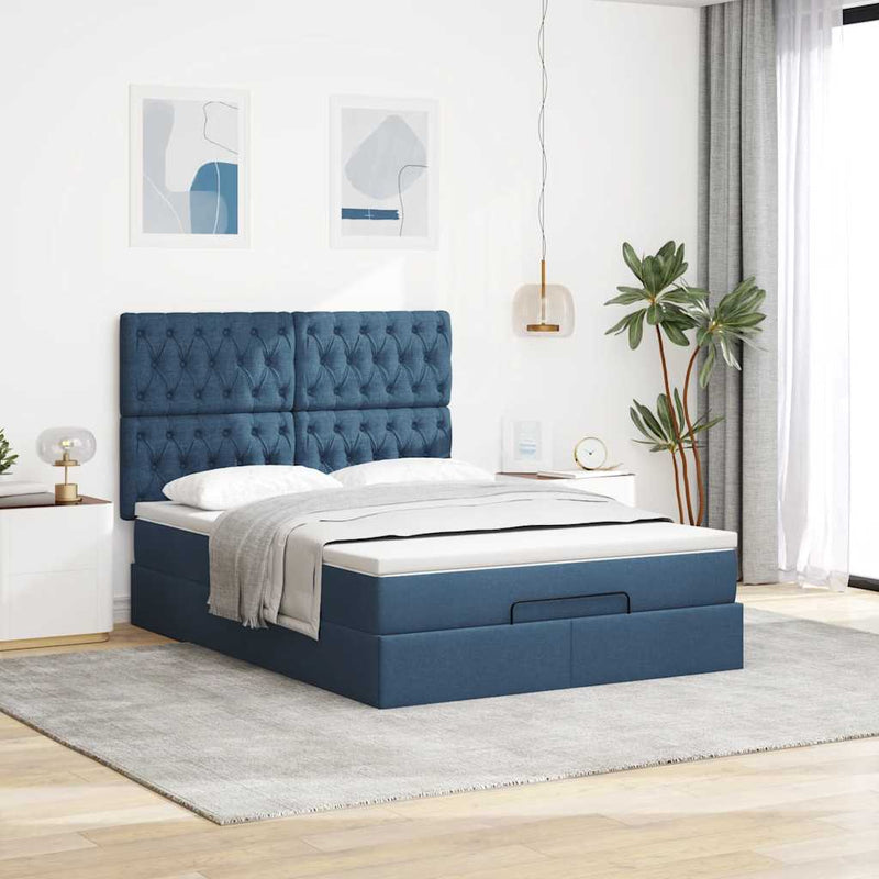 vidaXL Ottomán ágykeret matraccal Kék 140x190cm anyaggal