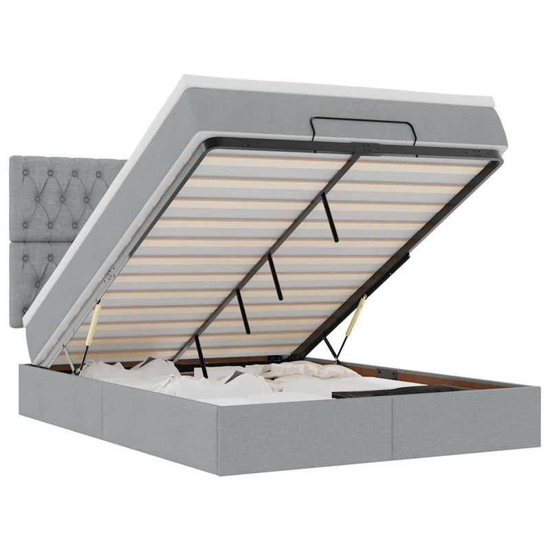 vidaXL Ottomán ágykeret matraccal világosszürke 140x200cm szövet