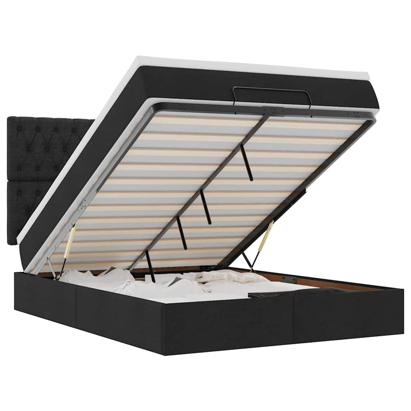 vidaXL Ottomán ágykeret matraccal fekete 140x200cm szövet