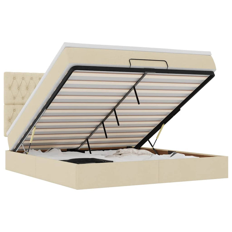 vidaXL Oszmán ágykeret matraccal krém 160x200cm szövet