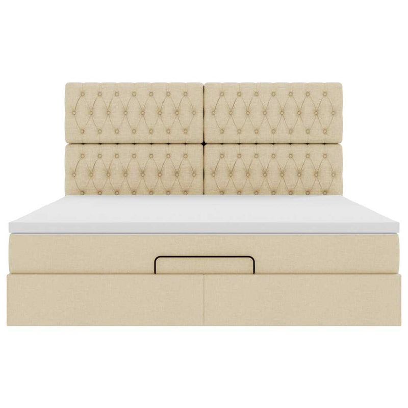 vidaXL Oszmán ágykeret matraccal krém 160x200cm szövet