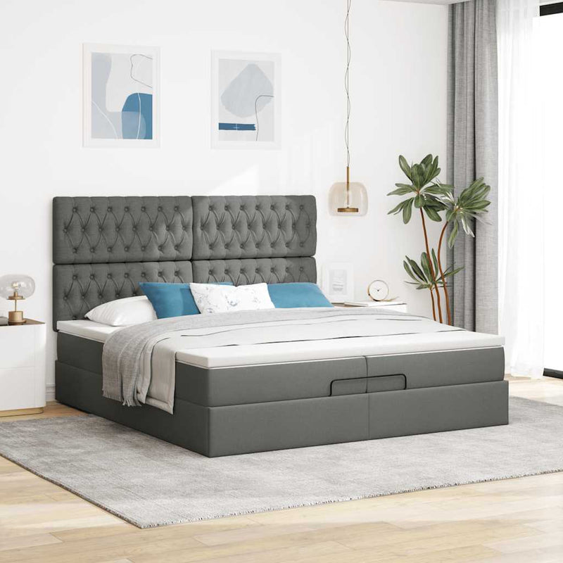 vidaXL Ottomán ágykeret matracokkal Sötét szürke 200x200cm szövet