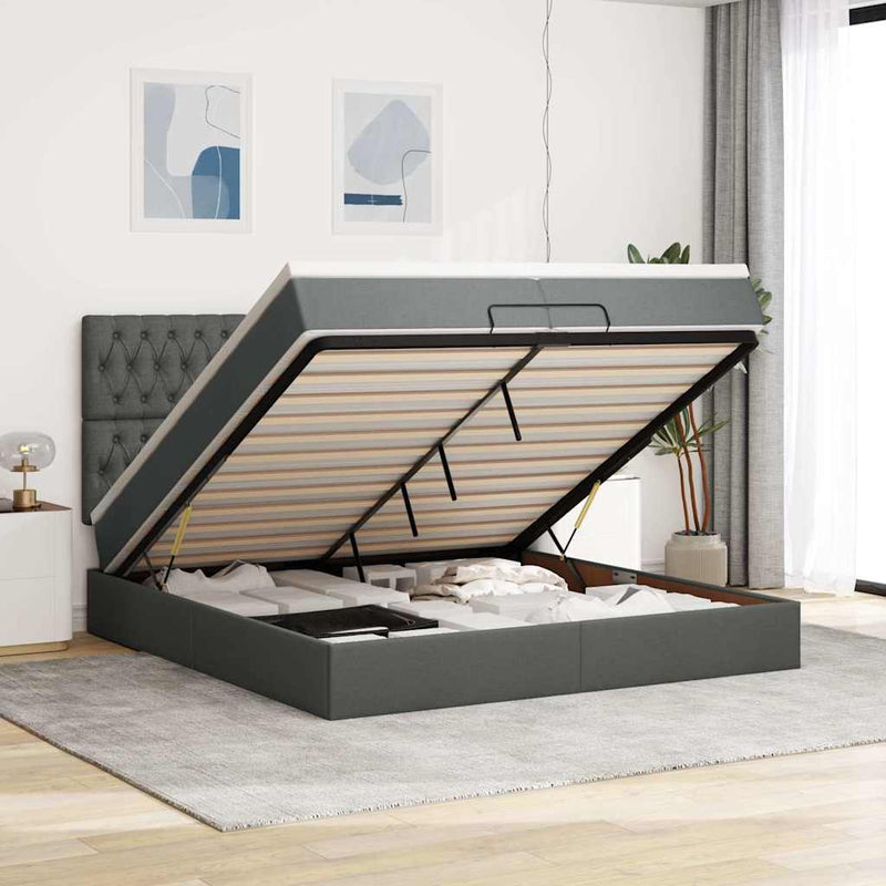 vidaXL Ottomán ágykeret matracokkal Sötét szürke 200x200cm szövet
